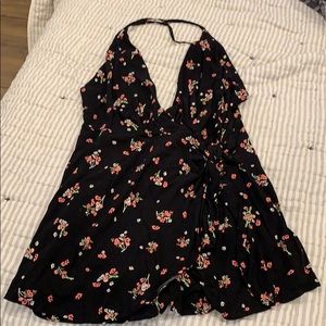Free people NWOT black floral skort romper